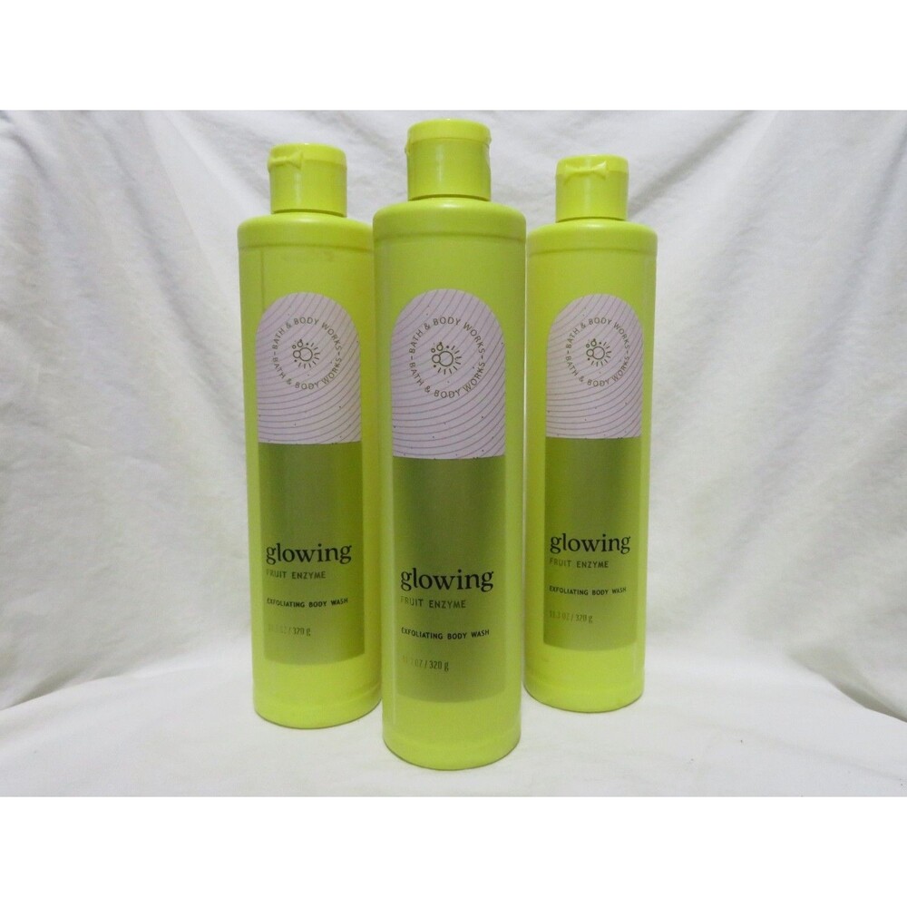 GLOWING FRUIT ENZYME Bath & Body Works Exfoliating Body Wash 11.3 oz x 3